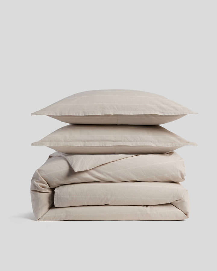 Brushed Cotton Duvet Cover Set - Bone Stripe F/Q